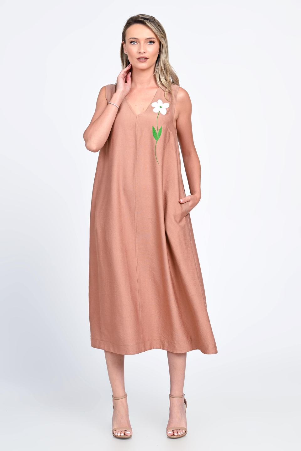Rochie Dama, Eranthe, V-Neckline V323P, cu Pictura Realizata Manual